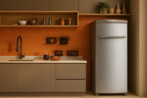 Freezer Vertical Brastemp Flex de 228 litros em ambiente de cozinha moderna com iluminação natural